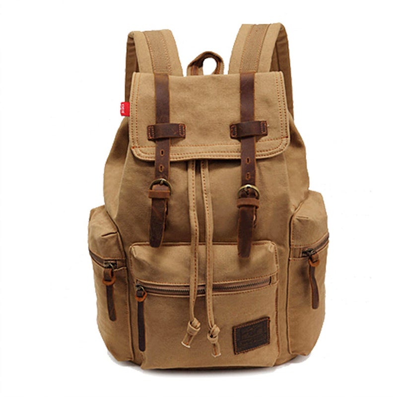 AUGUR High Capacity Canvas Vintage Backpack - for School Travel 12-15" Laptop Backapcks for Men Casual Daypacks Rucksack (M-Khaki) - Image 1